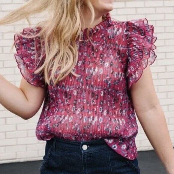 Anthropologie Tops - Anthropologie Womens Freida Floral Pleated Top Size S Boho Cottagecore Feminine